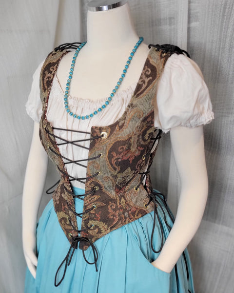 Classic Bodice - Brown, Gold, Blue Chenille Damask