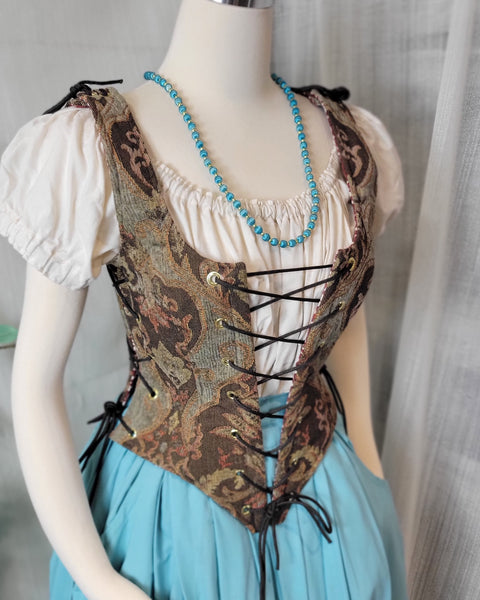 Classic Bodice - Brown, Gold, Blue Chenille Damask