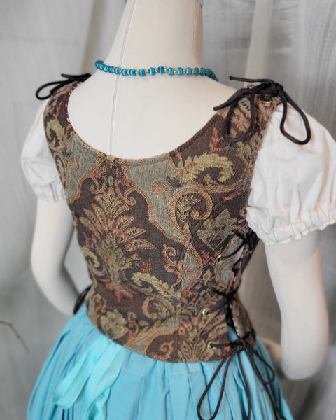 Classic Bodice - Brown, Gold, Blue Chenille Damask