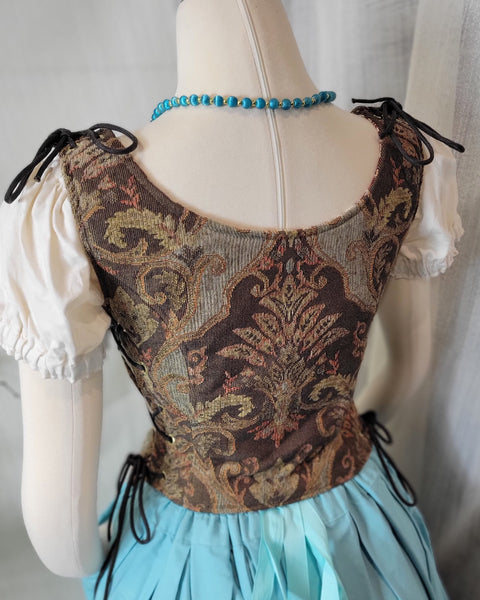 Classic Bodice - Brown, Gold, Blue Chenille Damask