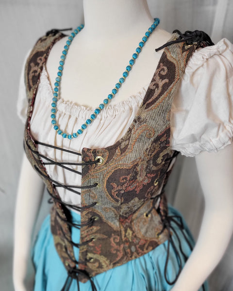 Classic Bodice - Brown, Gold, Blue Chenille Damask