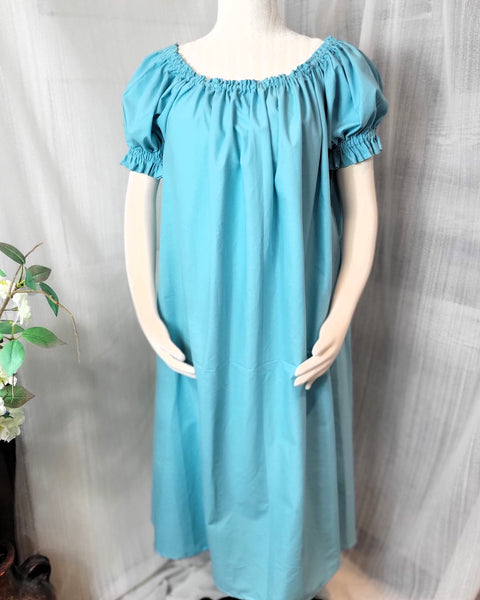 Cotton Chemise - Tea Length- Ruffled Short Sleeve