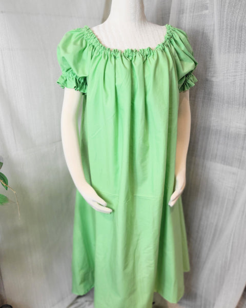 Cotton Chemise - Tea Length- Ruffled Short Sleeve