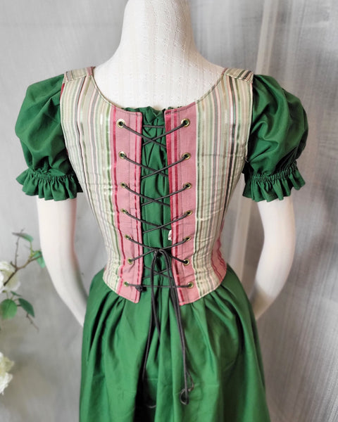 18th Century Short Stays - Sage and Pink Stripe