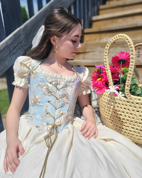 18th Century Short Stays - Pale Blue Floral