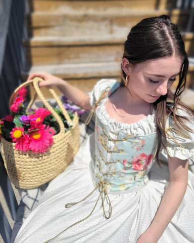 18th Century Short Stays - Pale Blue Floral