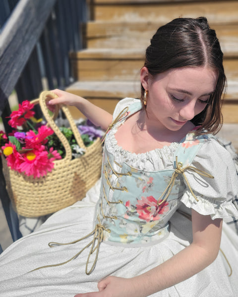 18th Century Short Stays - Pale Blue Floral