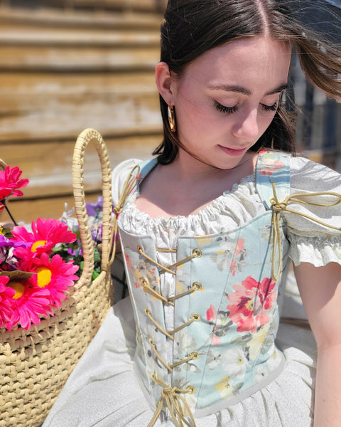 18th Century Short Stays - Pale Blue Floral