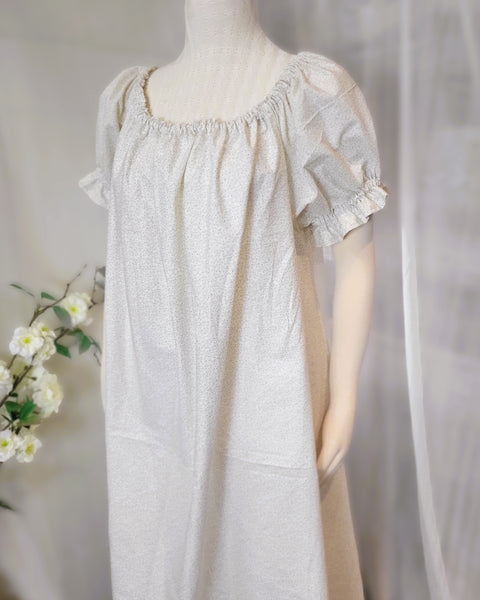 Cotton Chemise - Tea Length- Ruffled Short Sleeve