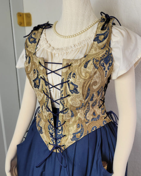 Classic Bodice - Blue and Gold Chenille Brocade