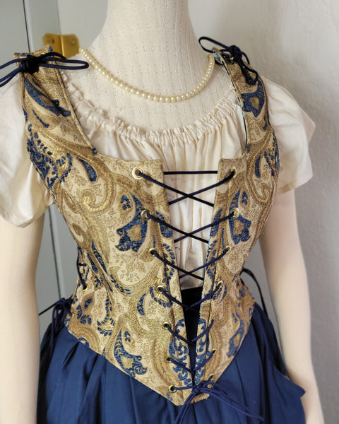 Classic Bodice - Blue and Gold Chenille Brocade