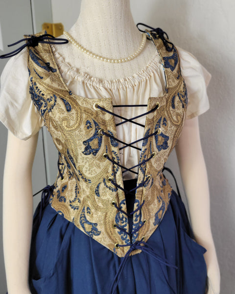 Classic Bodice - Blue and Gold Chenille Brocade