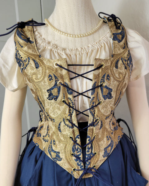 Classic Bodice - Blue and Gold Chenille Brocade