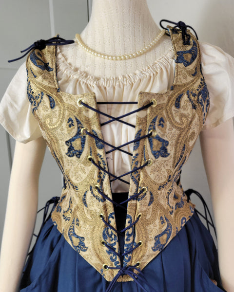 Classic Bodice - Blue and Gold Chenille Brocade