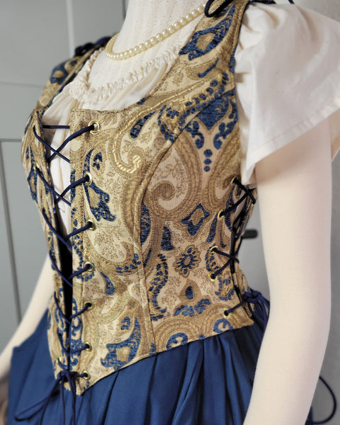 Classic Bodice - Blue and Gold Chenille Brocade