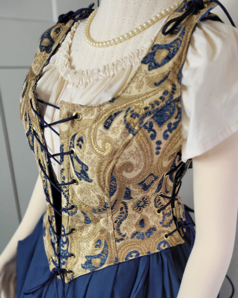 Classic Bodice - Blue and Gold Chenille Brocade