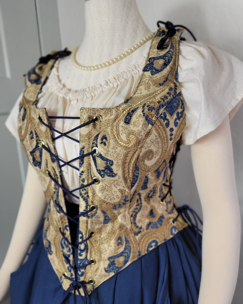 Classic Bodice - Blue and Gold Chenille Brocade