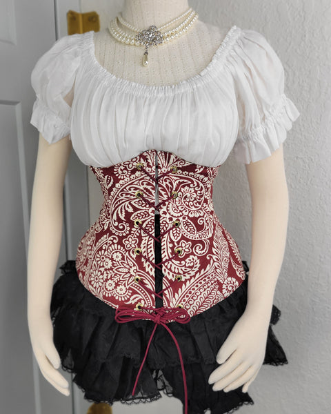 Under Bust Corset - Floral and Burgundy Alternating