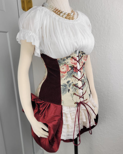 Under Bust Corset - Floral and Burgundy Alternating