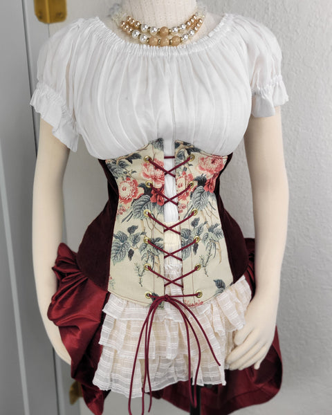 Under Bust Corset - Floral and Burgundy Alternating