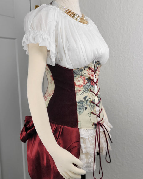 Under Bust Corset - Floral and Burgundy Alternating