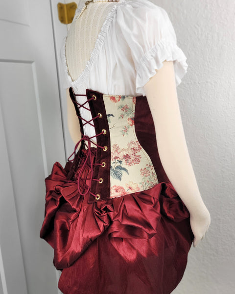 Under Bust Corset - Floral and Burgundy Alternating