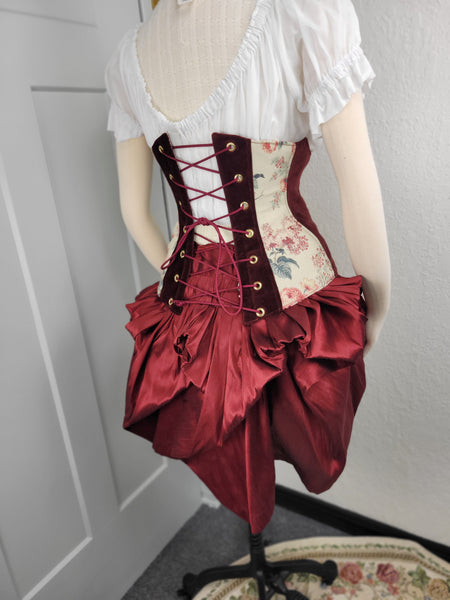 Under Bust Corset - Floral and Burgundy Alternating