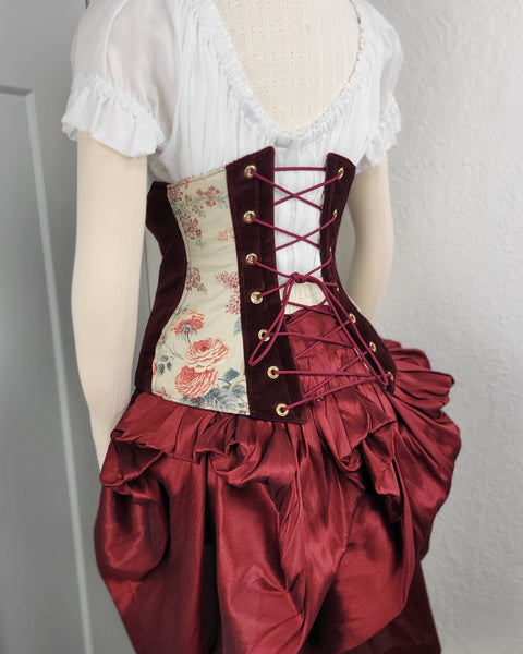 Under Bust Corset - Floral and Burgundy Alternating