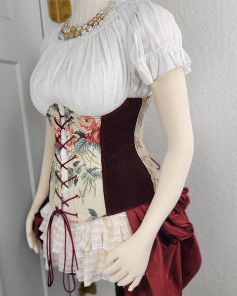 Under Bust Corset - Floral and Burgundy Alternating