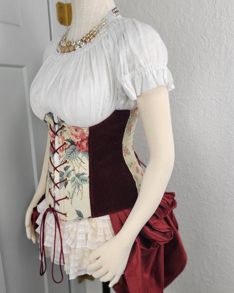 Under Bust Corset - Floral and Burgundy Alternating