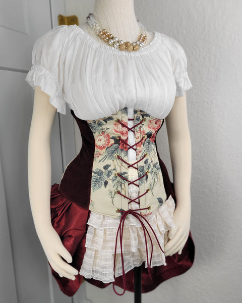 Under Bust Corset - Floral and Burgundy Alternating