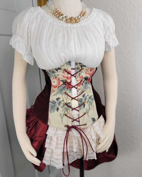 Under Bust Corset - Floral and Burgundy Alternating