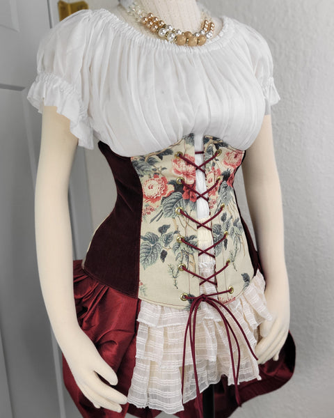 Under Bust Corset - Floral and Burgundy Alternating