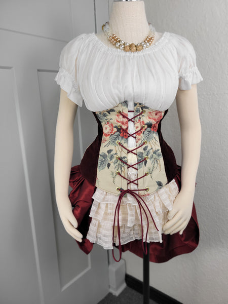 Under Bust Corset - Floral and Burgundy Alternating