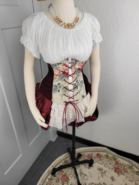 Under Bust Corset - Floral and Burgundy Alternating