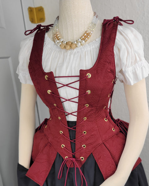 Classic Bodice  with Peplums- Burgundy Jacquard