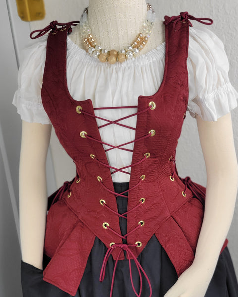 Classic Bodice  with Peplums- Burgundy Jacquard