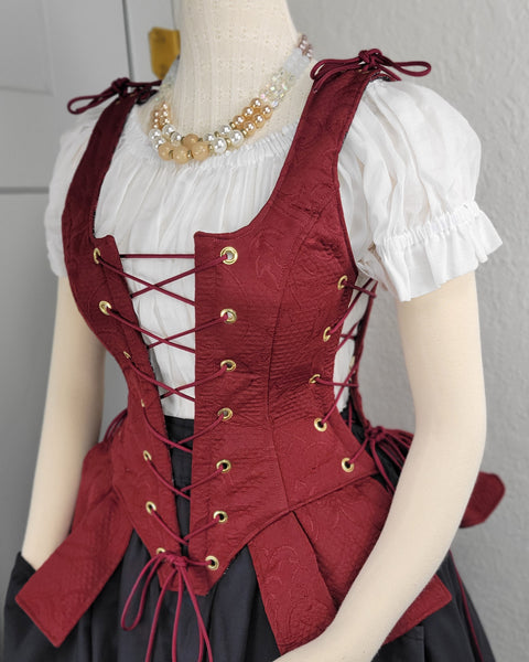 Classic Bodice  with Peplums- Burgundy Jacquard