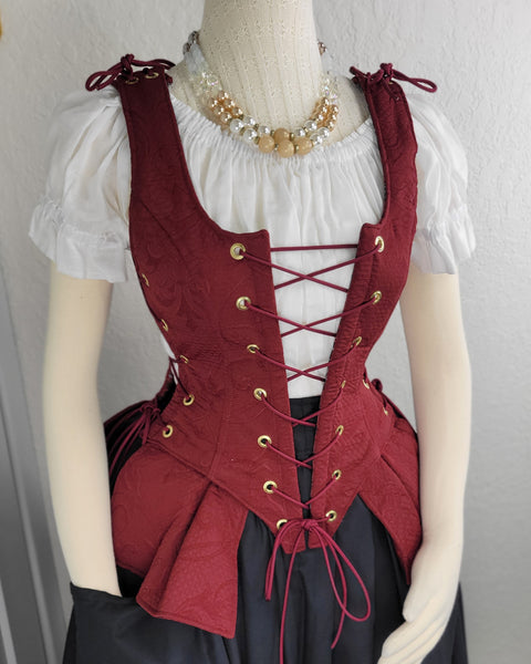 Classic Bodice  with Peplums- Burgundy Jacquard