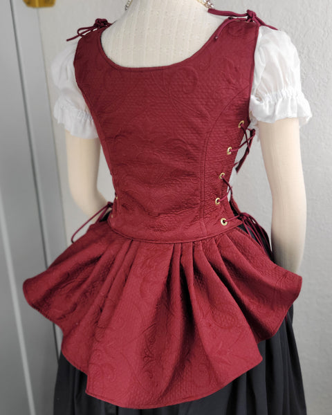 Classic Bodice  with Peplums- Burgundy Jacquard