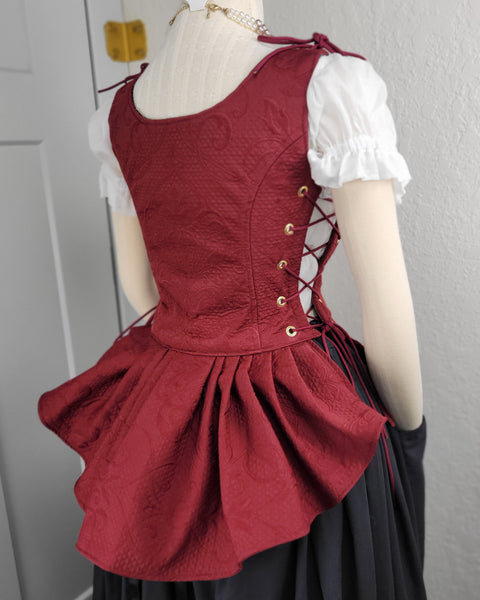 Classic Bodice  with Peplums- Burgundy Jacquard