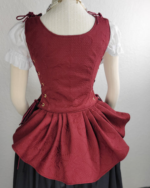 Classic Bodice  with Peplums- Burgundy Jacquard