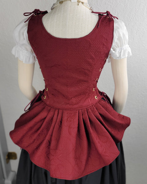 Classic Bodice  with Peplums- Burgundy Jacquard