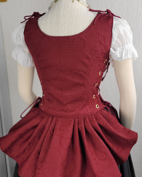 Classic Bodice  with Peplums- Burgundy Jacquard