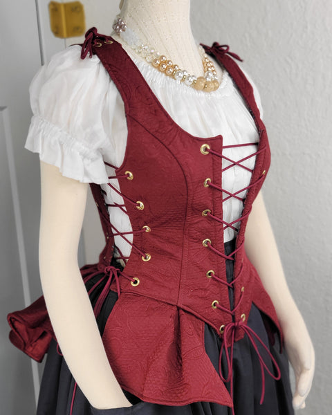 Classic Bodice  with Peplums- Burgundy Jacquard