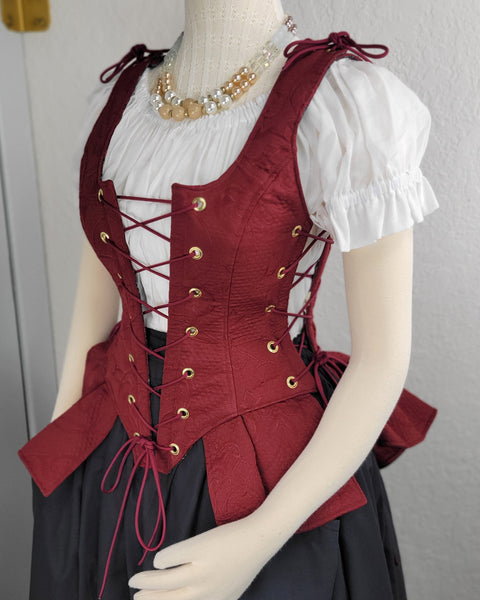 Classic Bodice  with Peplums- Burgundy Jacquard