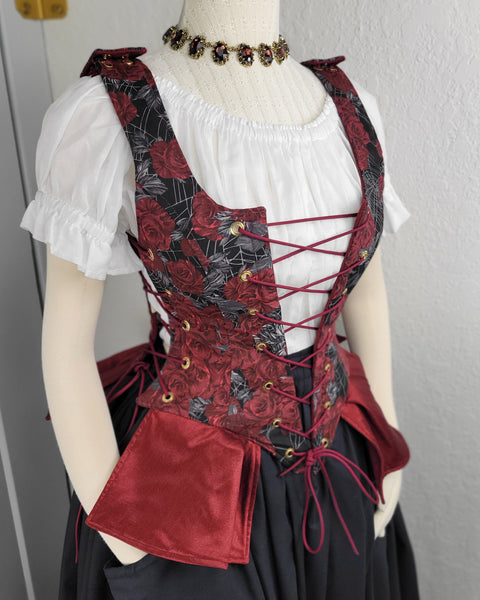 Classic Bodice  with Peplums- Burgundy Jacquard