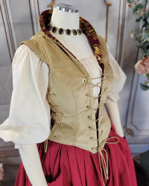 Elizabethan Riding Jacket- Burgundy Chenille Brocade with Gold and Cream