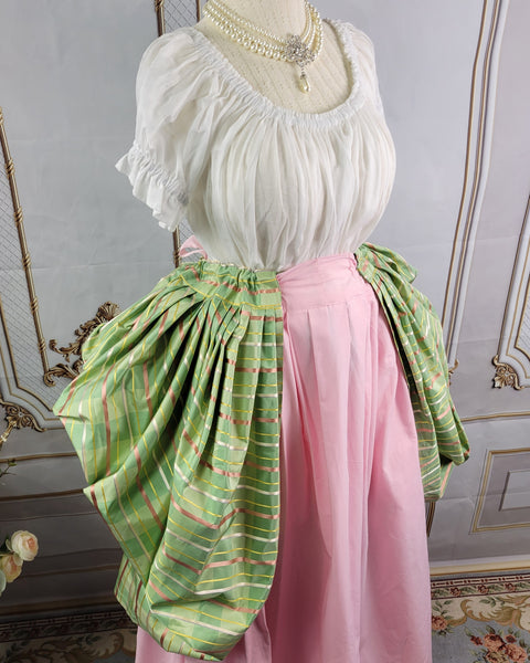 Bustled Over Skirt - Sage and Pink Striped Silk