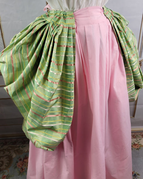 Bustled Over Skirt - Sage and Pink Striped Silk